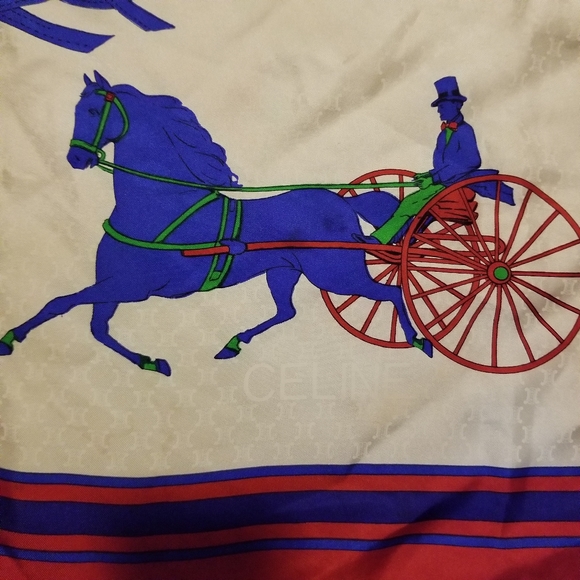 Celine Paris Silk Rolled Edge Vintage Square Equestrian Scarf - Picture 4 of 7